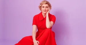 greta gereig in red dress