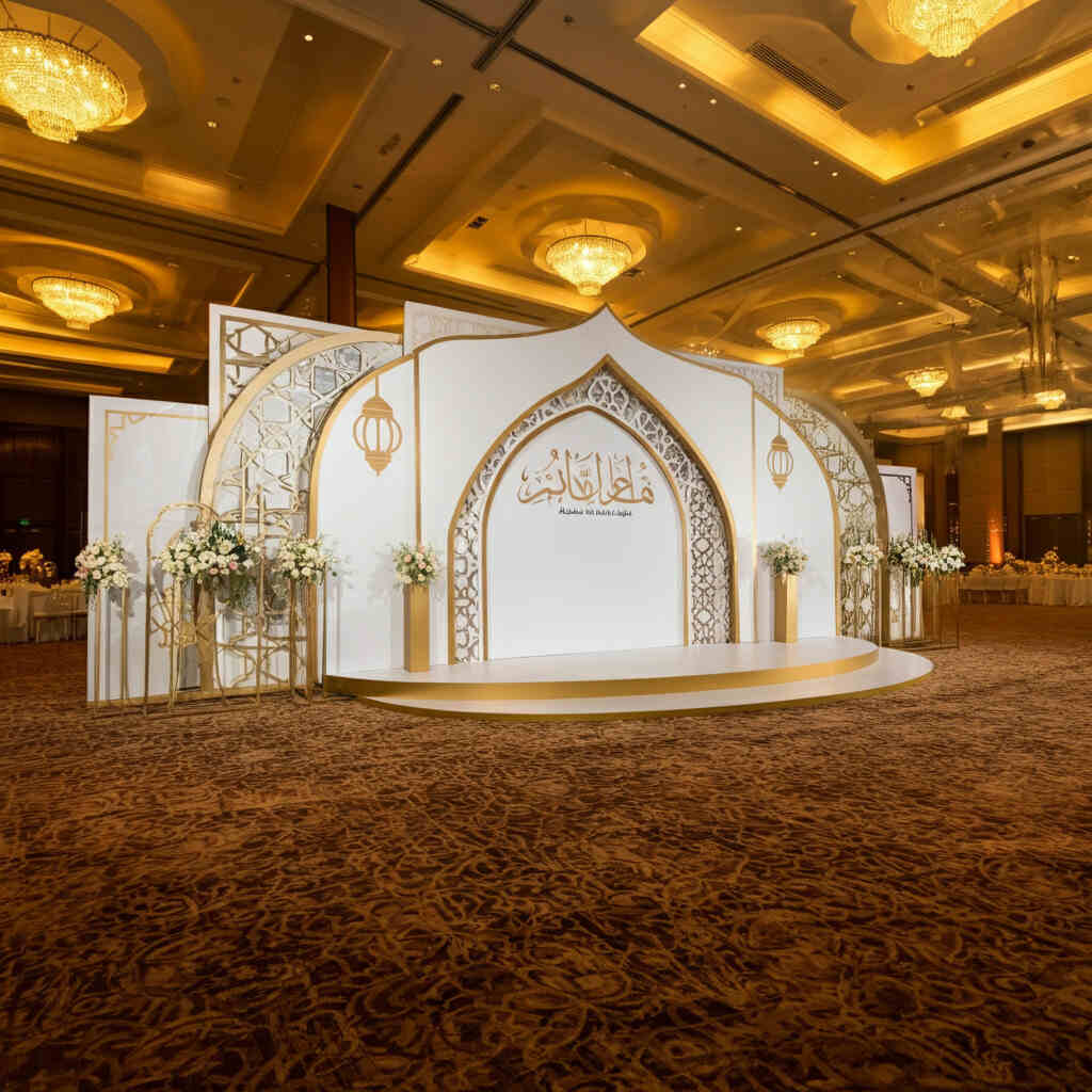 indoor wedding white backdrop
